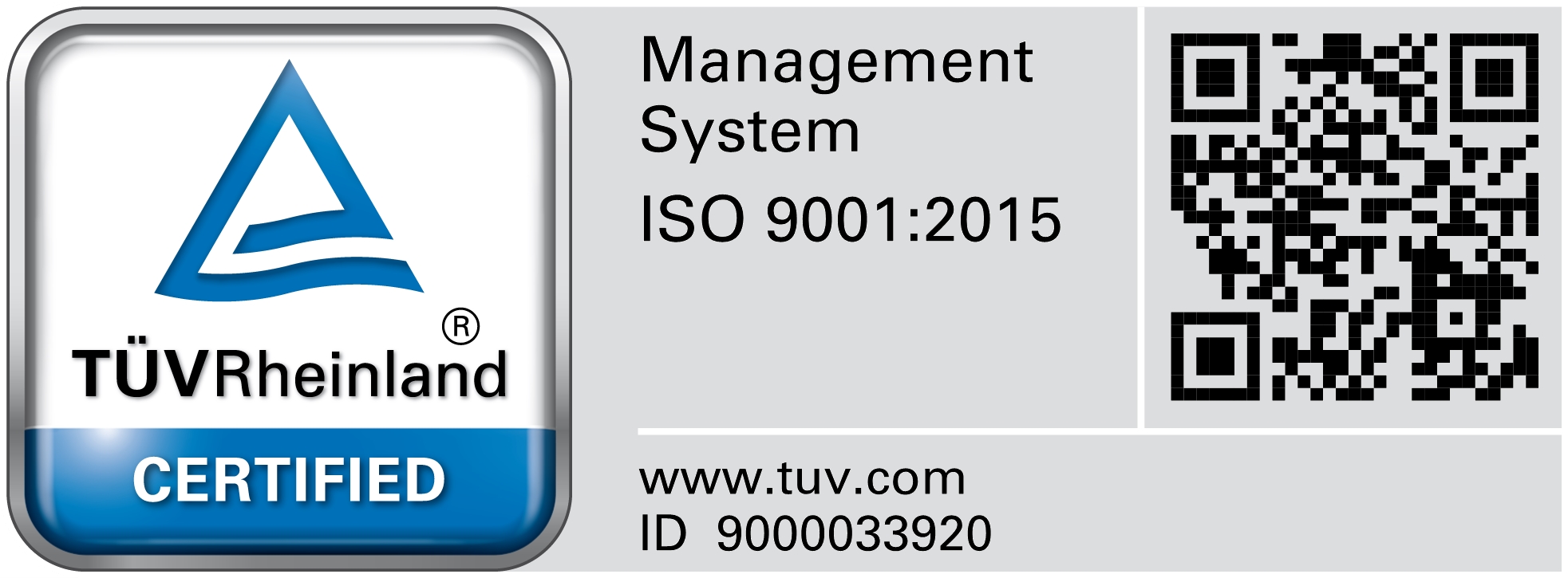 Certification ISO 9001 TUV RHEINLAND